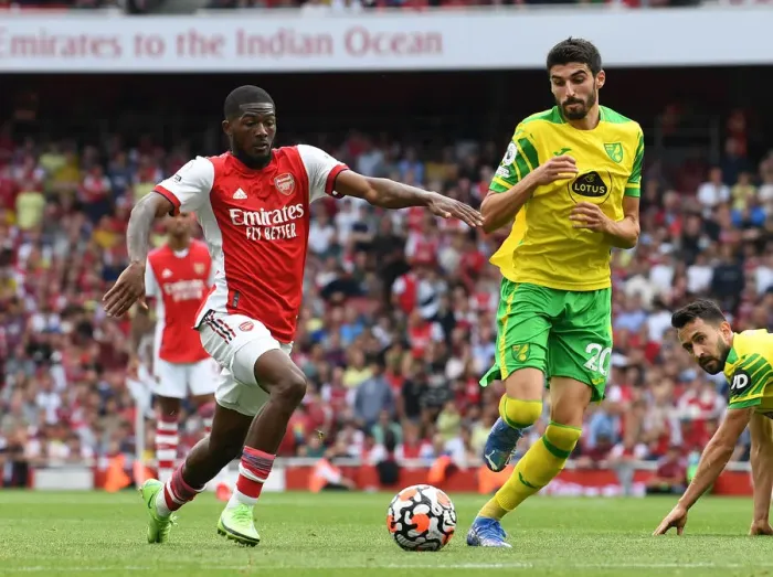 Framed Print : Arsenal's Ainsley Maitland-Niles in Action: Arsenal vs. Norwich City, Premier League 2021-22