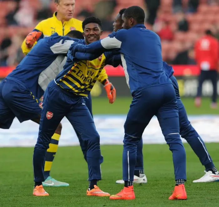 Framed Print : Arsenal's Ainsley Maitland-Niles Gears Up for Stoke City Clash (2014-15) Framed Print : Arsenal's Ainsley Maitland-Niles Gears Up for Stoke City Clash (2014-15)