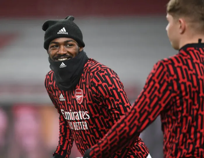Framed Print : Arsenal's Ainsley Maitland-Niles Warming Up: Arsenal v Crystal Palace, Emirates Stadium (Behind Closed Doors), Premier League 2021