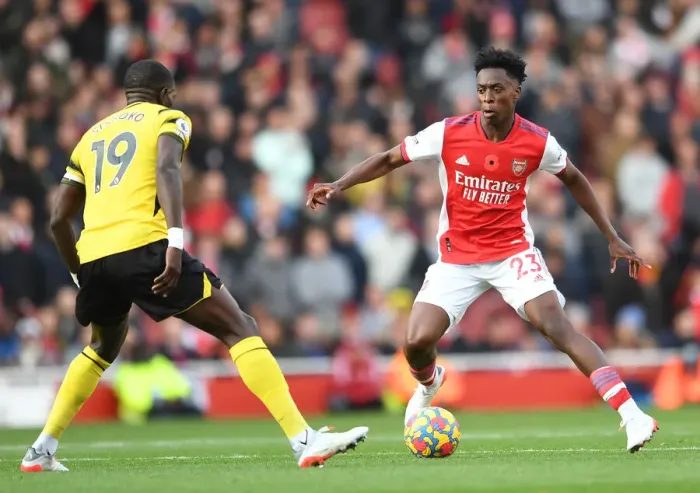 Framed Print : Arsenal's Albert Sambi Lokonga in Action: Premier League 2021-22 - Arsenal vs. Watford