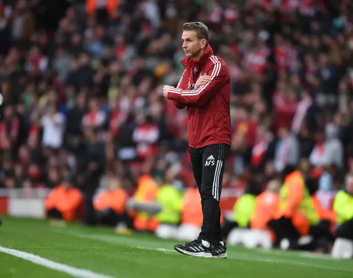 Framed Print : Arsenal's Albert Stuivenburg Coaches at Emirates Stadium During Arsenal vs Manchester City (Premier League 2021-22)