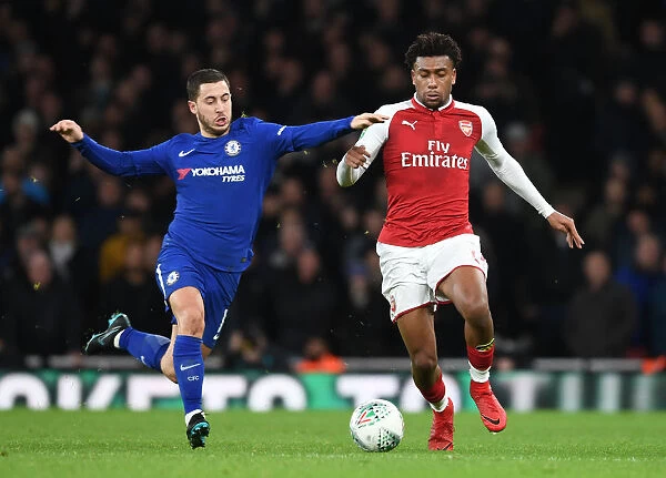 Arsenal's Alex Iwobi Battles Past Chelsea's Eden Hazard in Carabao Cup Semi-Final Showdown