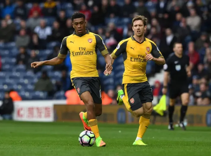 Framed Print : Arsenal's Alex Iwobi and Nacho Monreal in Action against West Bromwich Albion, Premier League 2016-17