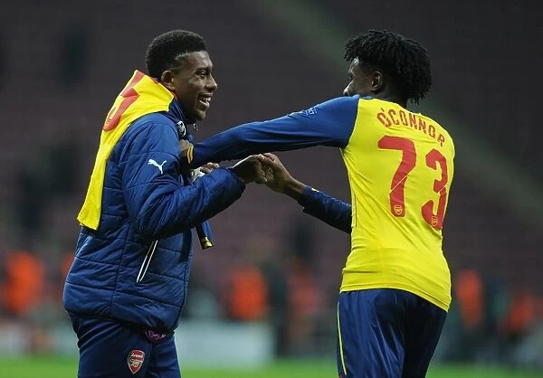 Arsenal's Alex Iwobi and Stefan O'Connor Celebrate after Galatasaray Clash in UEFA Champions League