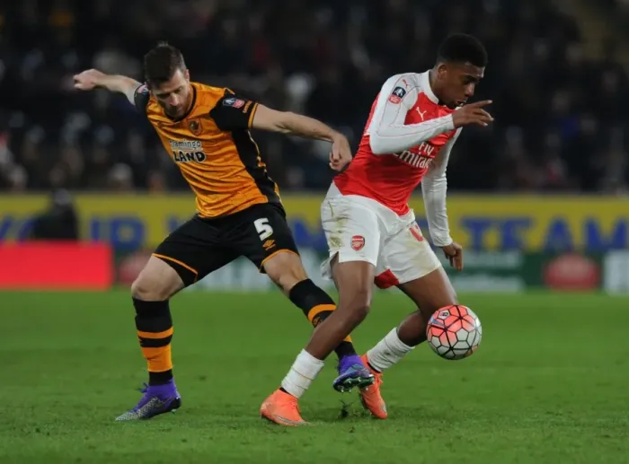 Framed Print : Arsenal's Alex Iwobi vs. Hull's Ryan Taylor: FA Cup Fifth Round Replay Showdown