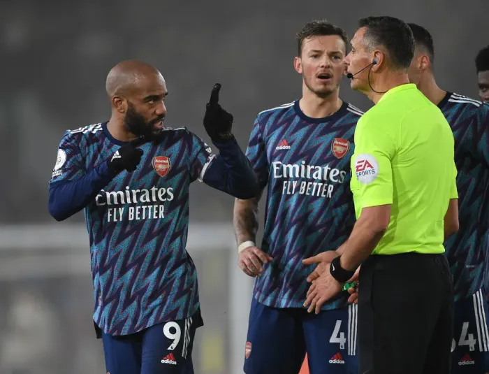 Framed Print : Arsenal's Alex Lacazette Controversially Argues with Referee During Leeds United Clash