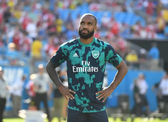 Framed Print : Arsenal's Alex Lacazette Readies for Battle: Arsenal vs Fiorentina, 2019 International Champions Cup, Charlotte