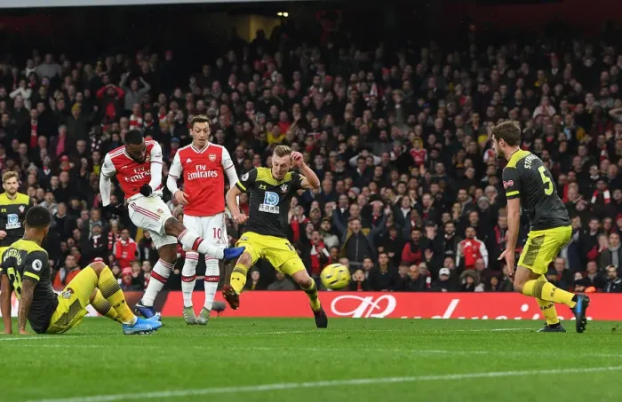 Framed Print : Arsenal's Alex Lacazette Scores First Goal Against Southampton in 2019-20 Premier League Framed Print : Arsenal's Alex Lacazette Scores First Goal Against Southampton in 2019-20 Premier League