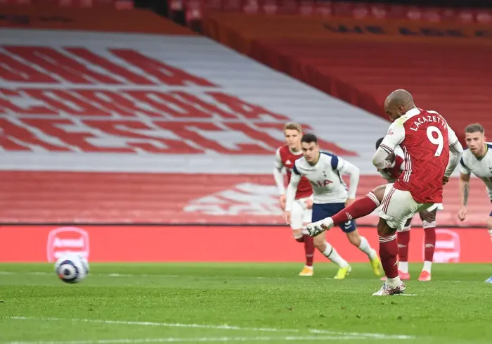 Framed Print : Arsenal's Alex Lacazette Scores Penalty in Empty Emirates Stadium Against Tottenhotspur (2020-21) Framed Print : Arsenal's Alex Lacazette Scores Penalty in Empty Emirates Stadium Against Tottenhotspur (2020-21)