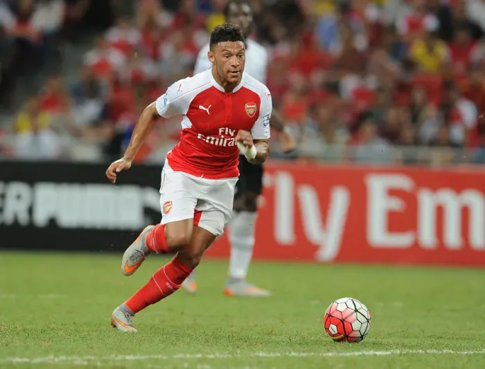 Framed Print : Arsenal's Alex Oxlade-Chamberlain in Action Against Everton during the 2015-16 Asia Trophy, Singapore