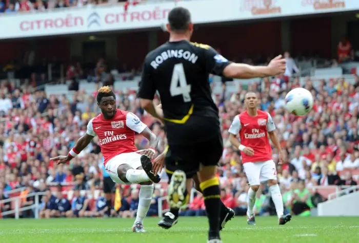 Framed Print : Arsenal's Alex Song Celebrates Third Goal: Arsenal 3-0 Bolton Wanderers, Premier League, Emirates Stadium (2011)
