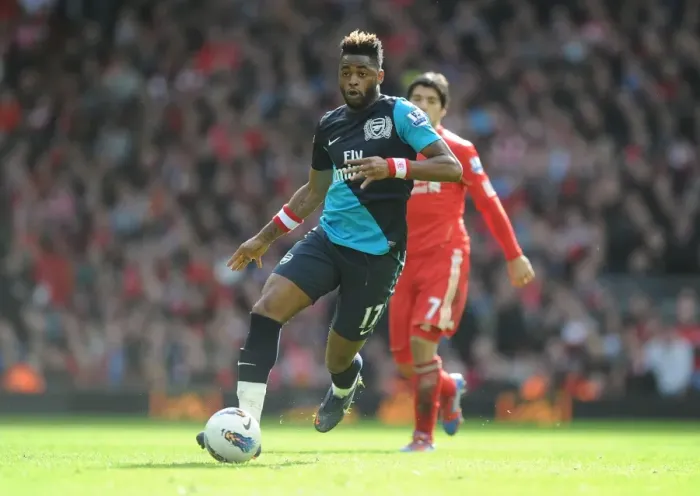 Framed Print : Arsenal's Alex Song at Liverpool's Anfield in 2011-12 Premier League Clash
