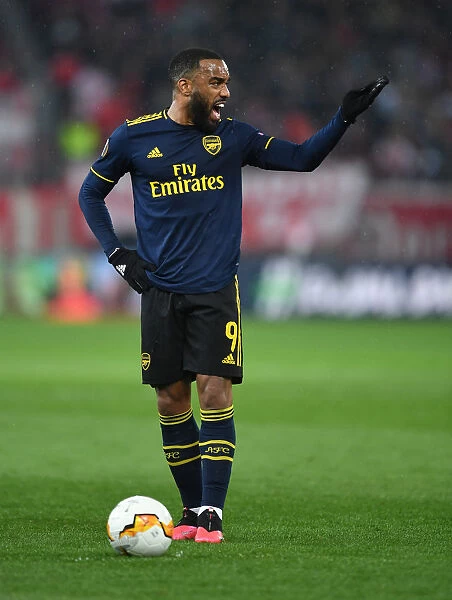 Arsenal's Alexandre Lacazette in Action against Olympiacos in UEFA Europa League Round of 32 First Leg