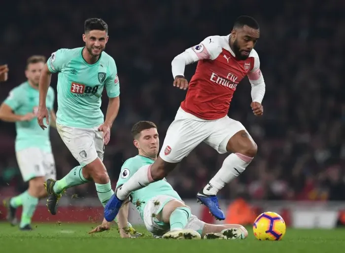 Framed Print : Arsenal's Alexandre Lacazette Breaks Through Bournemouth's Defense