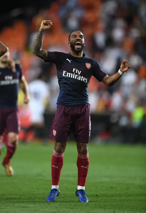 Framed Print : Arsenal's Alexandre Lacazette Euphorically Celebrates Europa League Final Qualification in Valencia