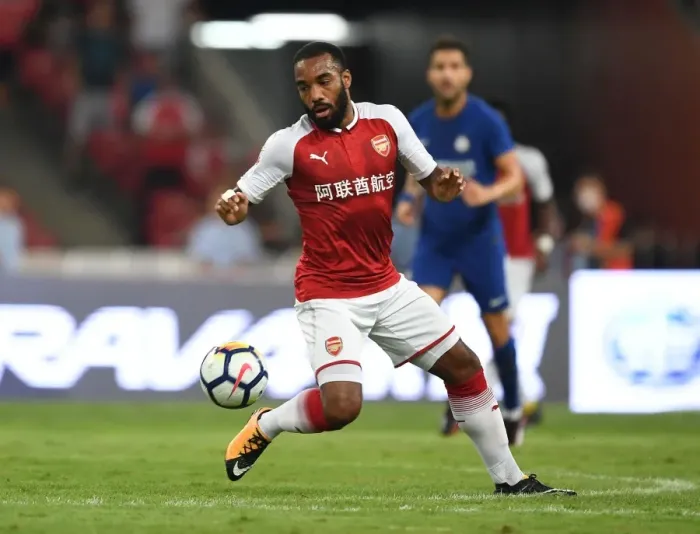 Framed Print : Arsenal's Alexandre Lacazette Goes Head-to-Head Against Chelsea in Beijing Pre-Season Clash