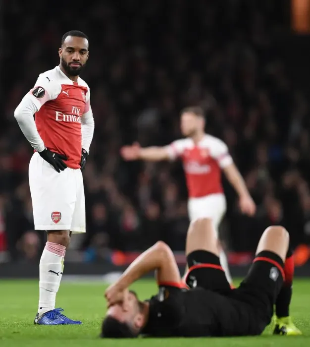 Framed Print : Arsenal's Alexis Lacazette in Action: Europa League Clash Against Stade Rennais, 2018-19 Framed Print : Arsenal's Alexis Lacazette in Action: Europa League Clash Against Stade Rennais, 2018-19