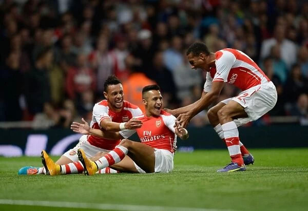 Arsenal's Alexis Sanchez Celebrates Goal with Coquelin and Hayden vs Southampton (Capital One Cup 2014 / 15)
