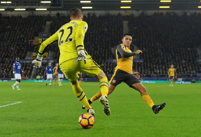 Framed Print : Arsenal's Alexis Sanchez Closes In on Everton's Maarten Stekelenburg in Premier League Showdown (Everton v Arsenal 2016-17) Framed Print : Arsenal's Alexis Sanchez Closes In on Everton's Maarten Stekelenburg in Premier League Showdown (Everton v Arsenal 2016-17)