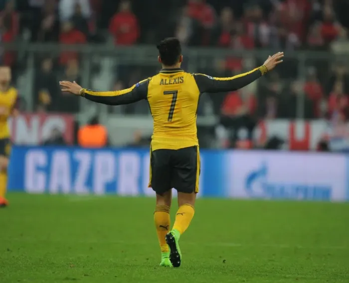 Framed Print : Arsenal's Alexis Sanchez Faces Bayern Munich in UEFA Champions League Showdown Framed Print : Arsenal's Alexis Sanchez Faces Bayern Munich in UEFA Champions League Showdown