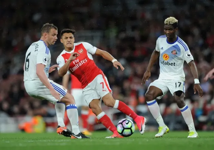 Framed Print : Arsenal's Alexis Sanchez Fends Off Sunderland's Lee Cattermole and Didier Ndong