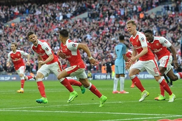 Arsenal's Alexis Sanchez, Gabriel, and Rob Holding Celebrate Goals Against Manchester City in FA Cup Semi-Final