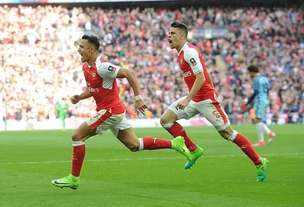 Arsenal's Alexis Sanchez and Gabriel Celebrate Goals in FA Cup Semi-Final Against Manchester City
