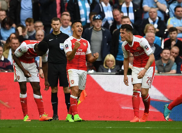 Arsenal's Alexis Sanchez and Granit Xhaka Celebrate Goals in FA Cup Semi-Final vs Manchester City