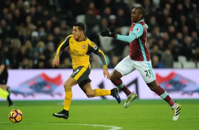 Framed Print : Arsenal's Alexis Sanchez Outmaneuvers West Ham's Angelo Ogbonna in Premier League Clash