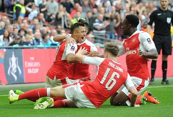Arsenal's Alexis Sanchez, Rob Holding, and Danny Welbeck Celebrate Goals Against Manchester City in FA Cup Semi-Final