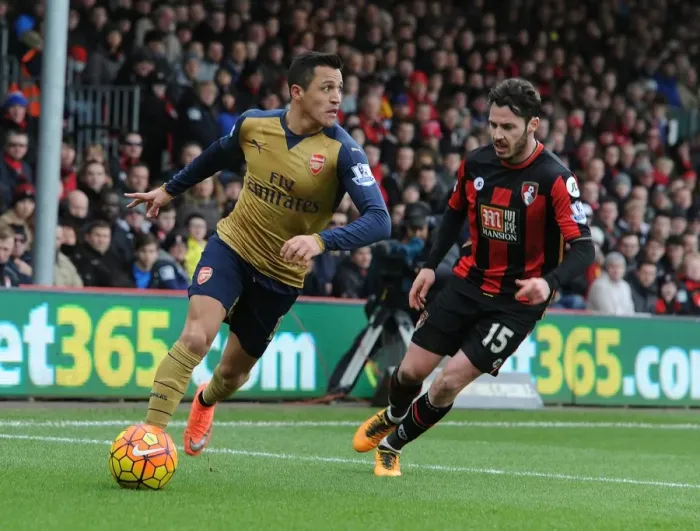 Framed Print : Arsenal's Alexis Sanchez vs. Bournemouth's Adam Smith: A Premier League Showdown Framed Print : Arsenal's Alexis Sanchez vs. Bournemouth's Adam Smith: A Premier League Showdown