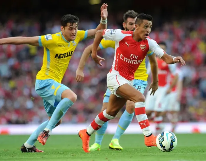 Framed Print : Arsenal's Alexis Sanchez vs. Crystal Palace's Joel Ward: A Premier League Showdown Framed Print : Arsenal's Alexis Sanchez vs. Crystal Palace's Joel Ward: A Premier League Showdown