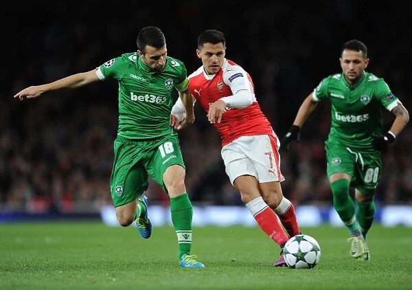 Arsenal's Alexis Sanchez vs Svetoslav Dyakov: A Battle in the Champions League Clash between Arsenal and Ludogorets (October 2016)