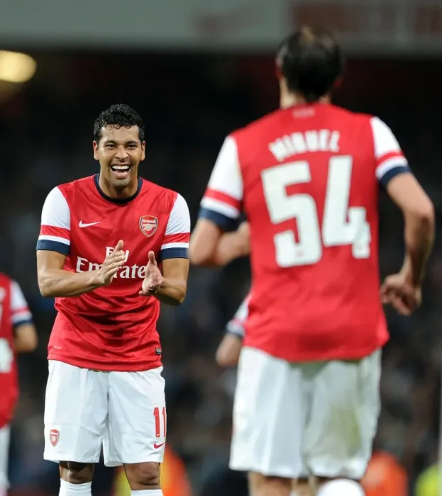 Framed Print : Arsenal's Andre Santos and Ignasi Miquel Celebrate Fifth Goal vs. Coventry City (Capital One Cup 2012-13) Framed Print : Arsenal's Andre Santos and Ignasi Miquel Celebrate Fifth Goal vs. Coventry City (Capital One Cup 2012-13)