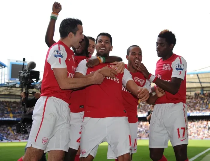 Framed Print : Arsenal's Andre Santos Scores Second Goal vs. Chelsea in 2011-12 Premier League