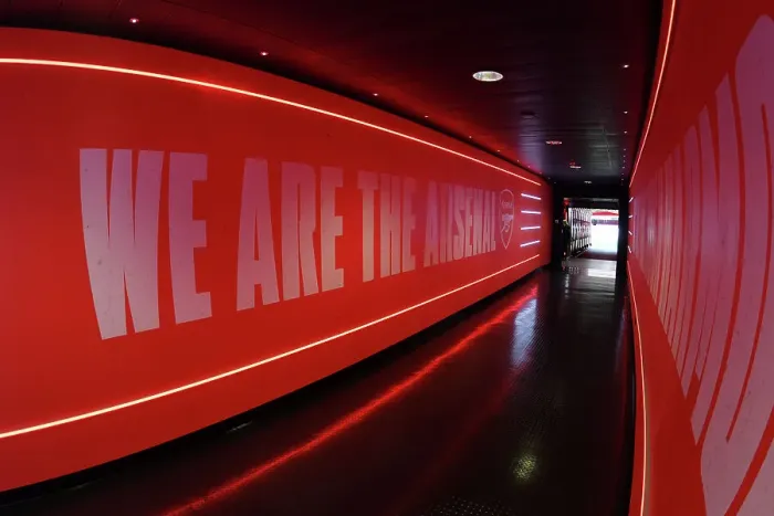Framed Print : Arsenal's We Are The Arsenal Slogan: Arsenal FC vs Chelsea FC, Premier League 2022-23, Emirates Stadium