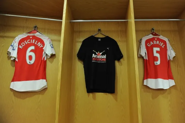 Framed Print : Arsenal's Arsenal for Everyone Unity T-Shirts before Arsenal vs. Everton (2015 / 16)