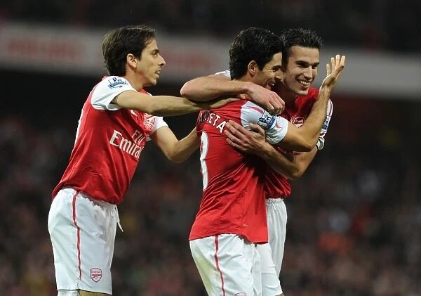 Arsenal's Arteta, Benayoun, and van Persie: Celebrating Goals Against West Bromwich Albion (2011-12)