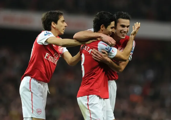 Framed Print : Arsenal's Arteta, Benayoun, and van Persie: Celebrating Goals Against West Bromwich Albion (2011-12) Framed Print : Arsenal's Arteta, Benayoun, and van Persie: Celebrating Goals Against West Bromwich Albion (2011-12)