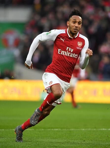 Arsenal's Aubameyang in Action at the 2018 Carabao Cup Final against Manchester City