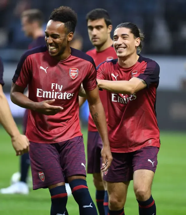 Framed Print : Arsenal's Aubameyang and Bellerin in Action against SS Lazio (2018-19)
