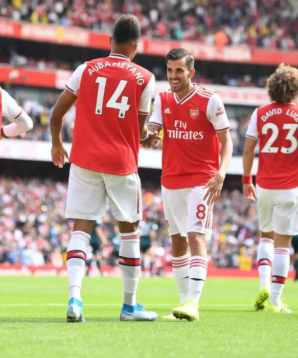 Framed Print : Arsenal's Aubameyang and Ceballos Celebrate Goals Against Burnley in 2019-20 Premier League Framed Print : Arsenal's Aubameyang and Ceballos Celebrate Goals Against Burnley in 2019-20 Premier League