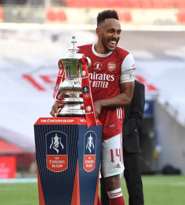 Arsenal's Aubameyang Celebrates FA Cup Victory Print (2020). Art