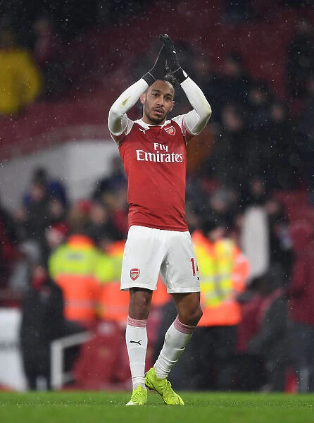 Arsenal's Aubameyang Celebrates with Fans after Arsenal v Cardiff City Victory (2018-19)