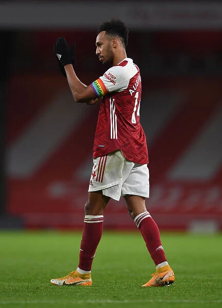 Arsenal's Aubameyang Celebrates with Fans after Arsenal v Burnley Victory (2020-21)