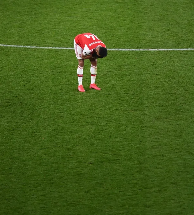 Framed Print : Arsenal's Aubameyang Celebrates at Full-Time: Arsenal FC vs Olympiacos FC, UEFA Europa League 2020