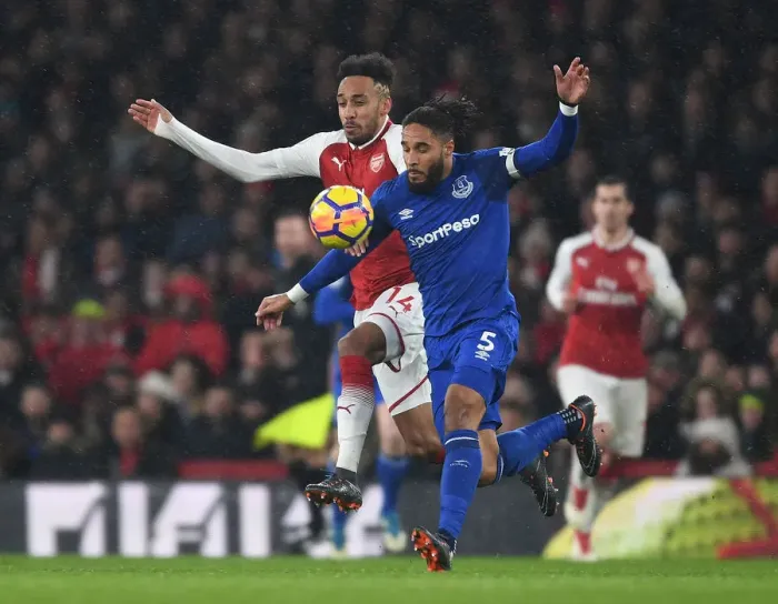 Framed Print : Arsenal's Aubameyang Clashes with Everton's Williams in Premier League Showdown Framed Print : Arsenal's Aubameyang Clashes with Everton's Williams in Premier League Showdown