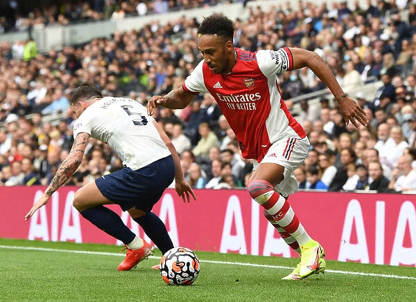 Arsenal's Aubameyang Clashes with Tottenham's Hojbjerg in The MIND Series London Derby
