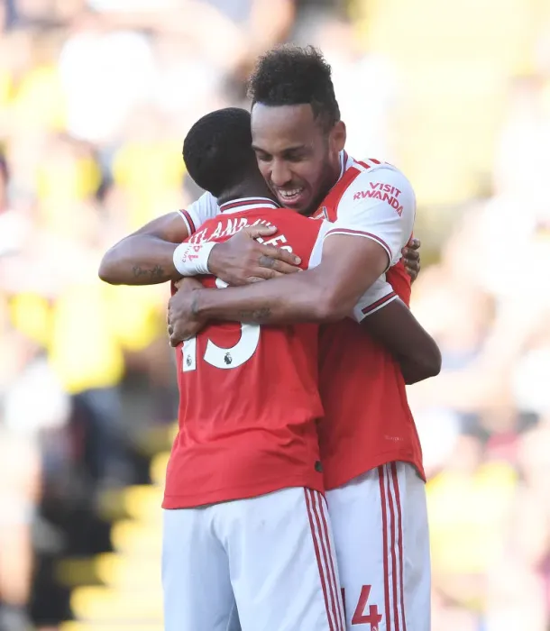 Framed Print : Arsenal's Aubameyang Doubles Up: Victory over Watford (2019-20)