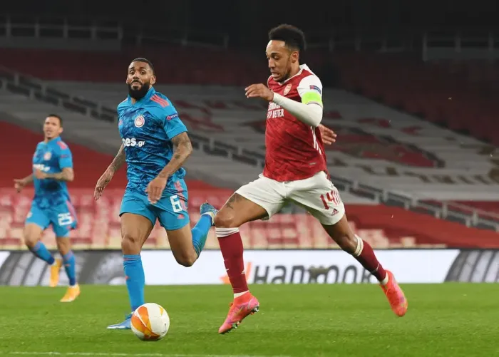 Framed Print : Arsenal's Aubameyang in Europa League Action: Emirates Stadium Showdown vs. Olympiacos Amidst Empty Seats (2020-21) Framed Print : Arsenal's Aubameyang in Europa League Action: Emirates Stadium Showdown vs. Olympiacos Amidst Empty Seats (2020-21)
